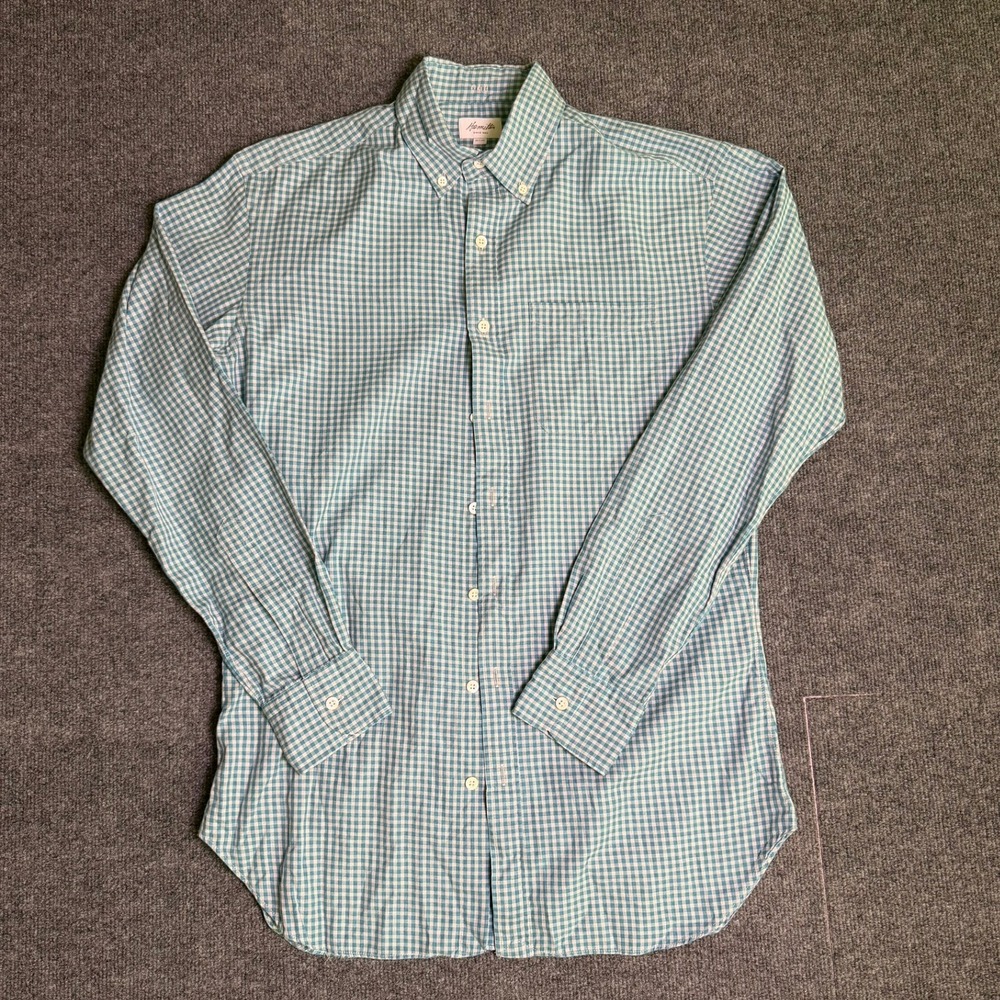 Hamilton Mens Teal White Gingham Check Button Down Shirt Custom Cotton L/S